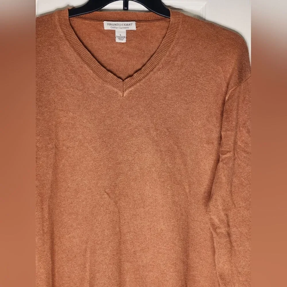 Pronto Uomo L Squash Orange Lngslvs V-neck Knit Cashmere Blend Women’s Sweater